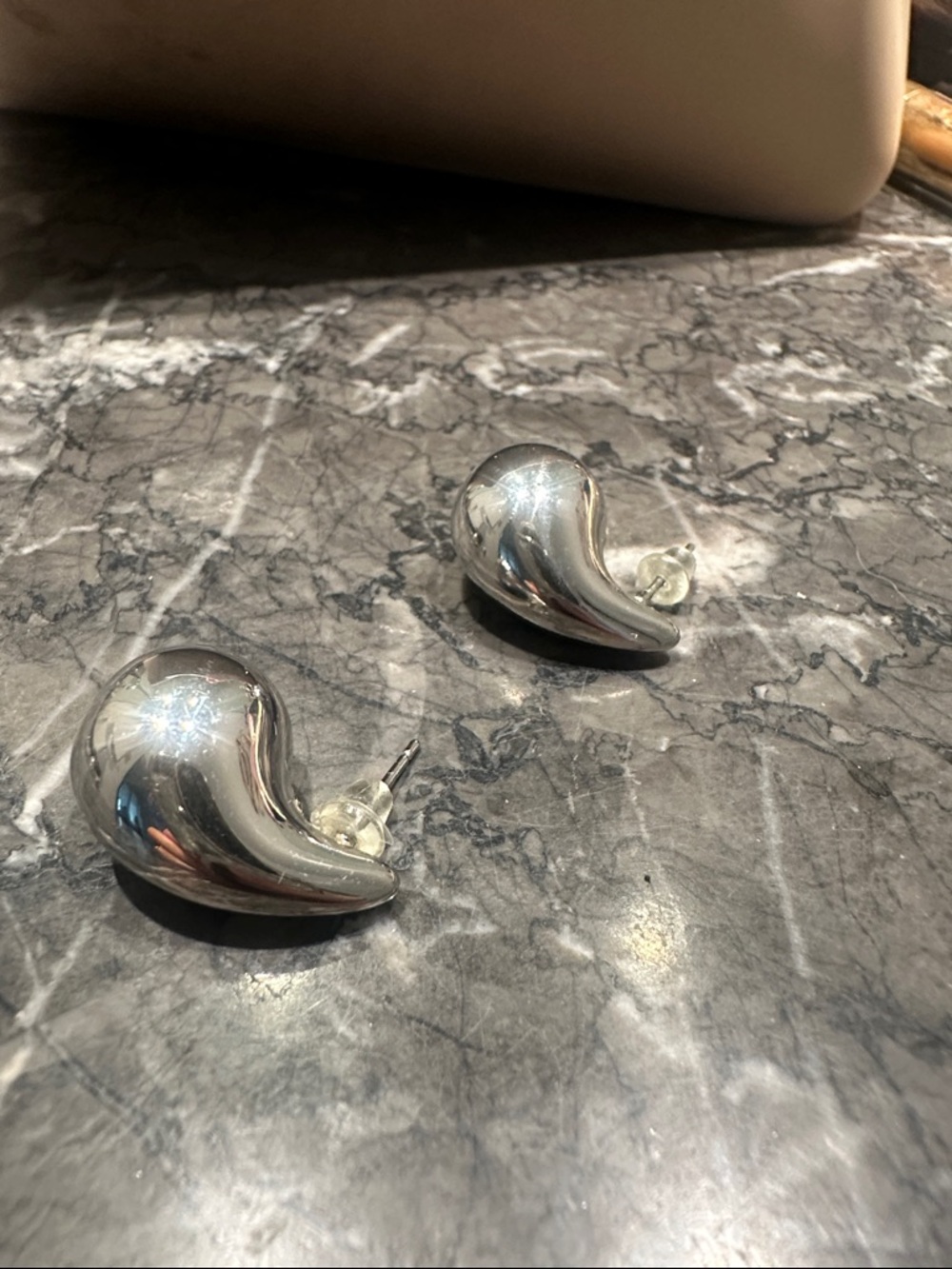 Silver Curved Teardrop Stud Earrings
